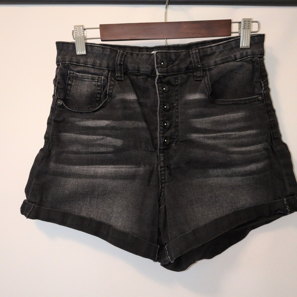 Ariya Jeans Denim Shorts Women 11/30 Black Wash High Rise Button Fly PJ31656WB11
